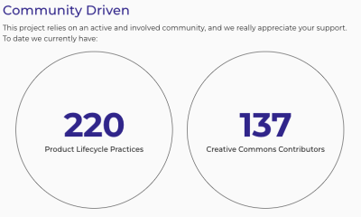 "Community Driven" - A screenshot of the about us page of the Open Practice Library - 